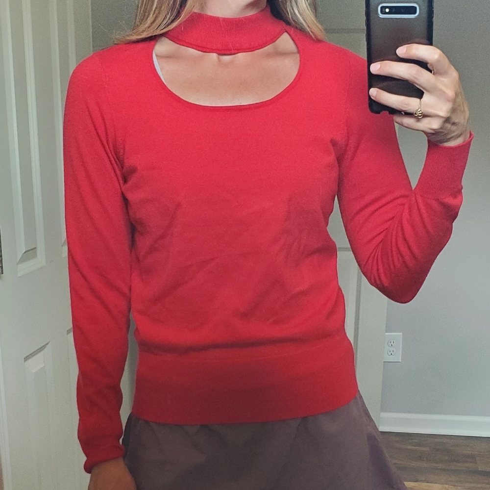 INC INTERNATIONAL CONCEPTS RED SCOOP CUTOUT MOCK-NECK SWEATER MEDIUM